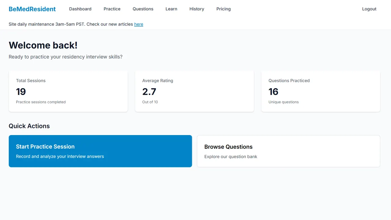 BeMedResident performance dashboard